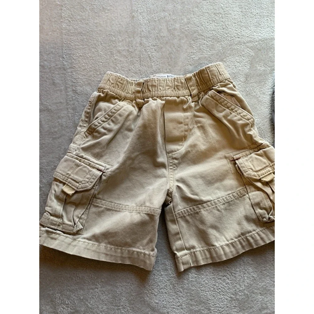 The Childrens Place Size 3T Toddler Boys Tan Gray Cargo Shorts Adjustable Waist